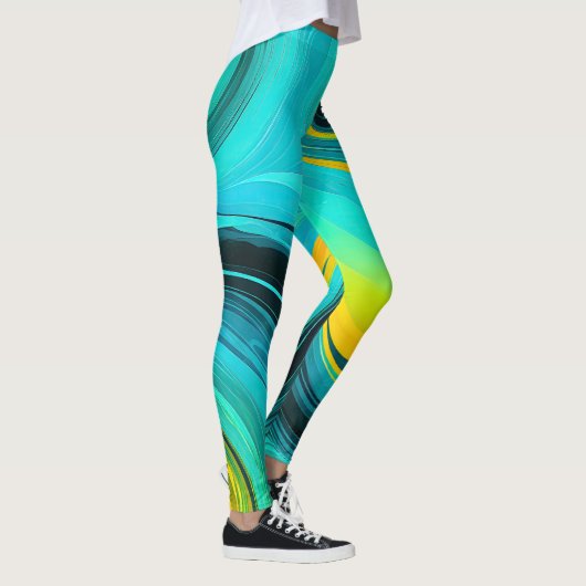Leggings "Marbella" Blue Yellow Swirls Waves (Droite)