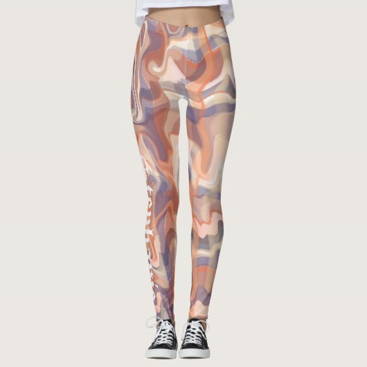 Leggings "Marble tartan mignon nom de script boho terracott (Devant)