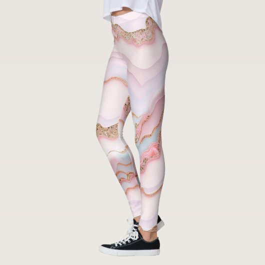 Leggings Marbre Agate Moderne Bleu Rose Collection Or (Gauche)