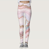 Leggings Marbre Agate Moderne Bleu Rose Collection Or (Devant)