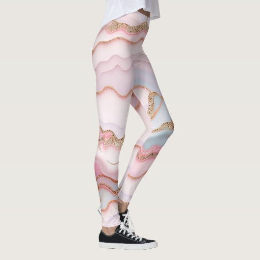 Leggings Marbre Agate Moderne Bleu Rose Collection Or (Droite)