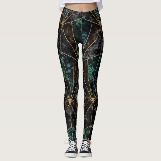 Leggings Marbre Art Déco : Malachite Luxe (Devant)