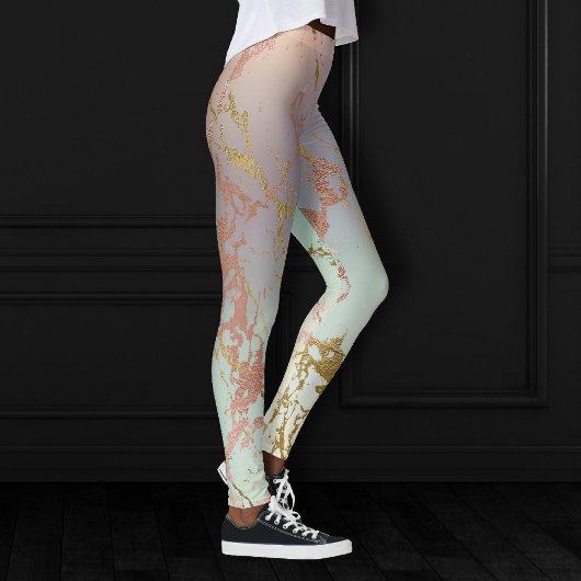 Leggings Marbre beige élégant | Mint Sage Green Rose Gold