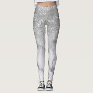 Leggings Marbre blanc de Parties scintillant argenté Ombre