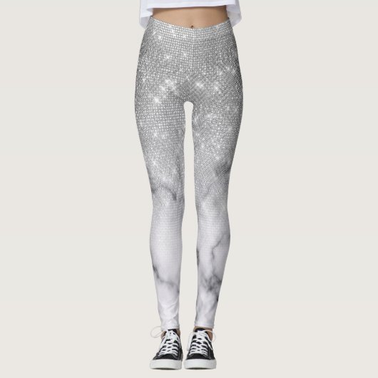 Leggings Marbre blanc de Parties scintillant argenté Ombre (Devant)