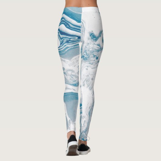 Leggings Marbre blanc et bleu Faux Marbre moderne (Dos)