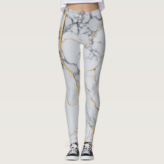 Leggings Marbre blanc et or (Devant)