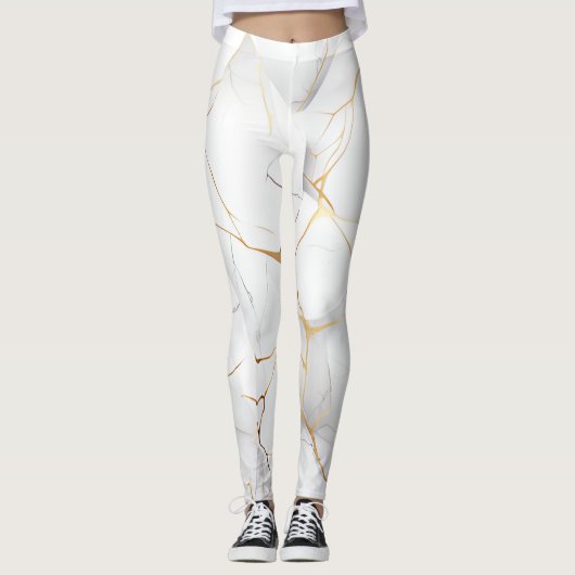 Leggings Marbré blanc et or moderne (Devant)