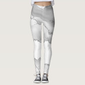 Leggings Marbre Blanc Gris Agate Simple Paillettes Argentée (Devant)