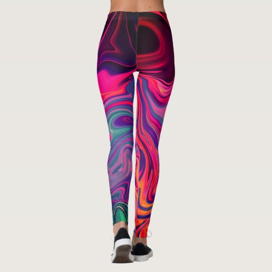 Leggings Marbre blanc rose néon Abstrait (Dos)