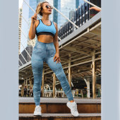 Leggings Marbre bleu avec un rose sur chaque jambe