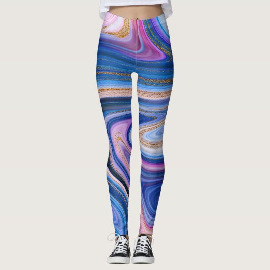 Leggings Marbre bleu et or (Devant)