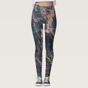 Leggings Marbre bleu et rose rustique brumeux de charme de