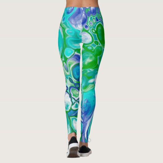 Leggings Marbre bleu et vert Fluid Art Abstrait (Dos)