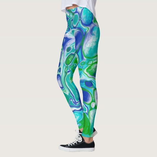 Leggings Marbre bleu et vert Fluid Art Abstrait (Gauche)
