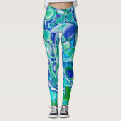 Leggings Marbre bleu et vert Fluid Art Abstrait (Devant)