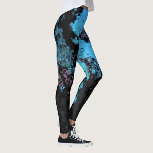Leggings Marbre bleu, gris et violet Abstrait (Droite)
