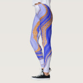 Leggings Marbre Bleu Or, Abstrait Moderne. (Gauche)