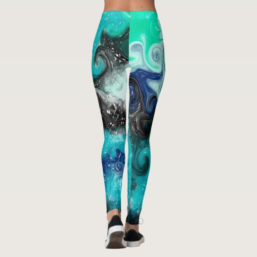 Leggings Marbre bleu, Turquoise et noir d'art fluo (Dos)