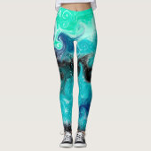 Leggings Marbre bleu, Turquoise et noir d'art fluo (Devant)
