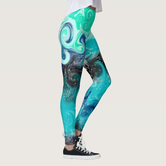 Leggings Marbre bleu, Turquoise et noir d'art fluo (Droite)