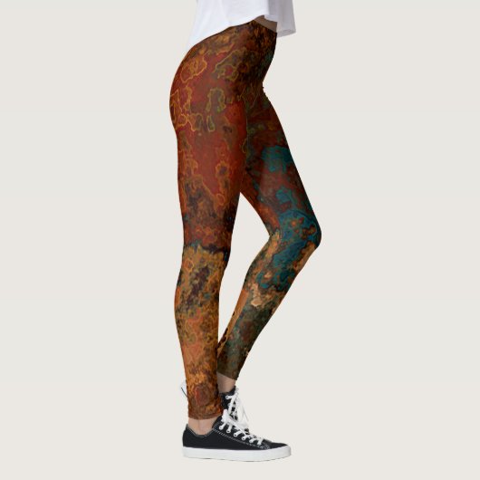 Leggings Marbre bleu, turquoise et rouille Abstrait (Droite)