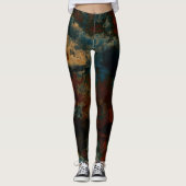 Leggings Marbre bleu, turquoise et rouille Abstrait (Devant)