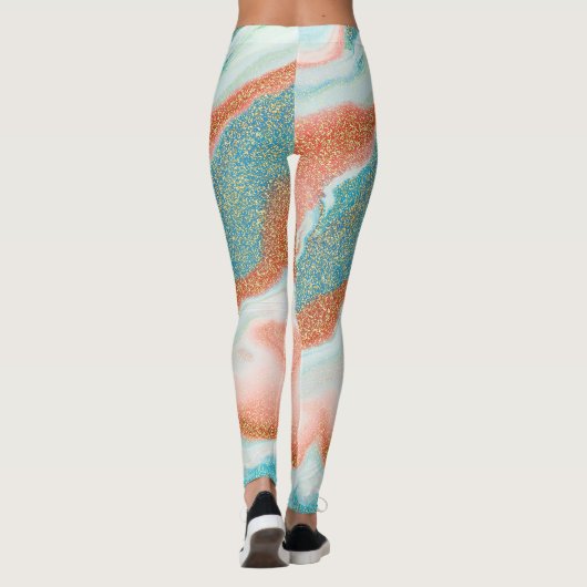 Leggings Marbre brillant | Bleu vert Turquoise, grès (Dos)