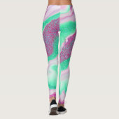 Leggings Marbre brillant | Vert menthe fraîche, rose magent (Dos)