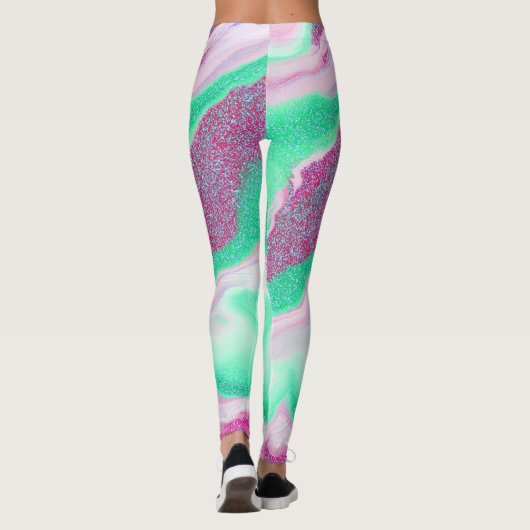 Leggings Marbre brillant | Vert menthe fraîche, rose magent (Dos)