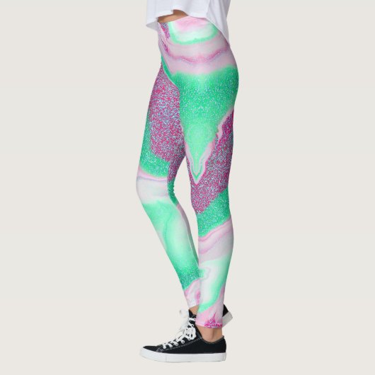 Leggings Marbre brillant | Vert menthe fraîche, rose magent (Gauche)