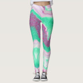 Leggings Marbre brillant | Vert menthe fraîche, rose magent (Devant)