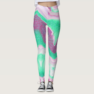 Leggings Marbre brillant | Vert menthe fraîche, rose magent