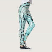 Leggings marbre chic tourbillons menthe aqua bleu ondulatio (Droite)