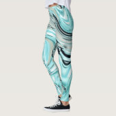 Leggings marbre chic tourbillons menthe aqua bleu ondulatio (Gauche)
