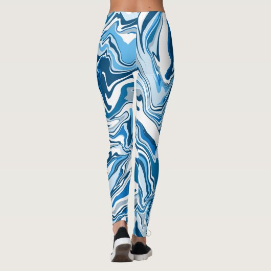 Leggings Marbre d'art numérique fluide bleu (Dos)