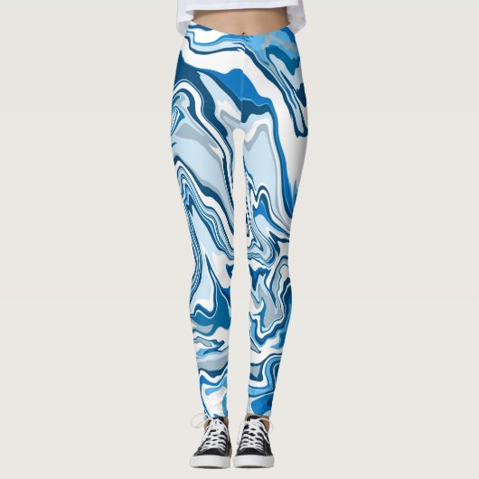 Leggings Marbre d'art numérique fluide bleu (Devant)