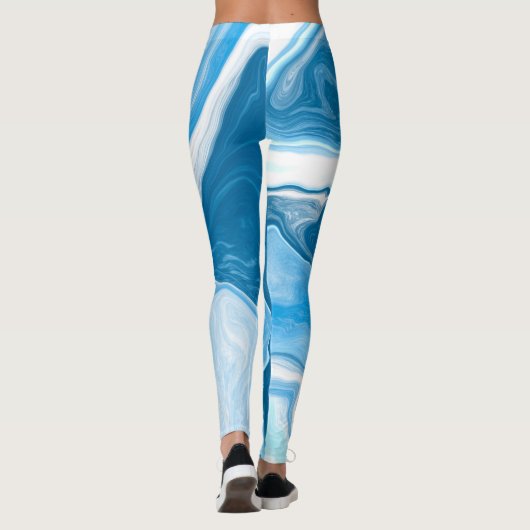 Leggings Marbre d'art numérique fluide bleu et blanc (Dos)