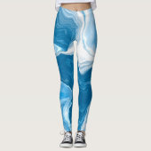 Leggings Marbre d'art numérique fluide bleu et blanc (Devant)
