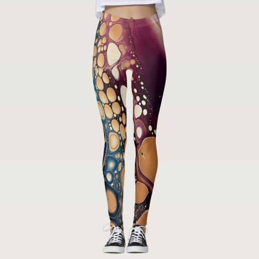 Leggings Marbre de Fluide Céleste en Or de Minuit (Devant)
