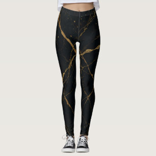 Leggings Marbre de minuit doré Noir & Or
