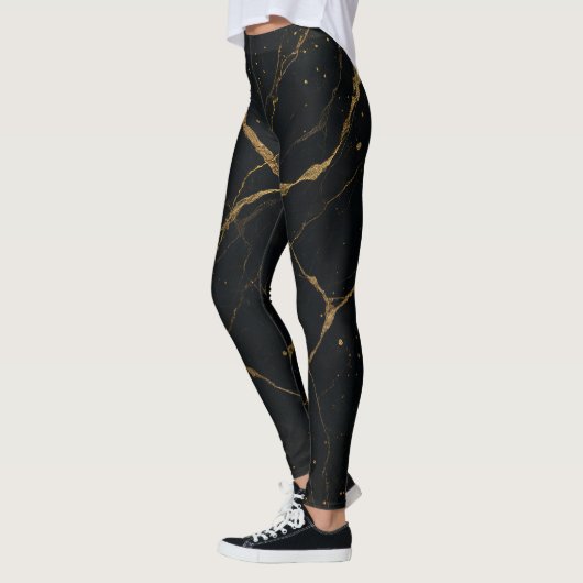 Leggings Marbre de minuit doré Noir & Or (Gauche)