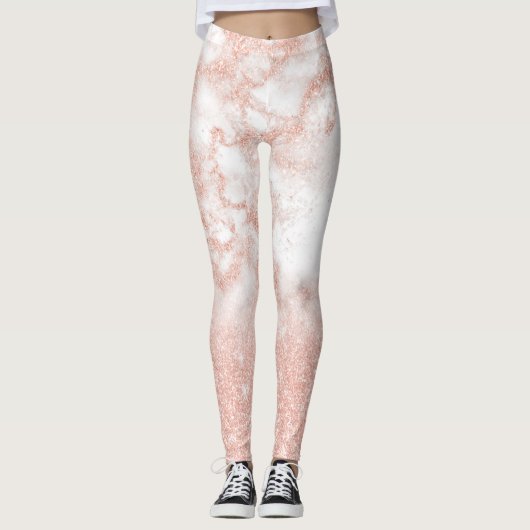 Leggings Marbre de parties scintillant or rose en cuivre à (Devant)