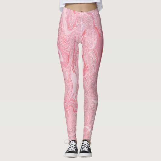 Leggings Marbre de Parties scintillant rose corail brillant (Devant)
