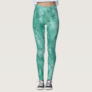 Leggings Marbre détaillé tourbillonnant de couleur vert sar