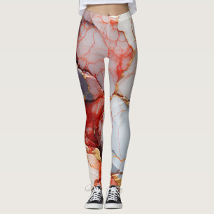 Leggings Marbre d'Ivoire avec Veines Cramoisies et Dorées