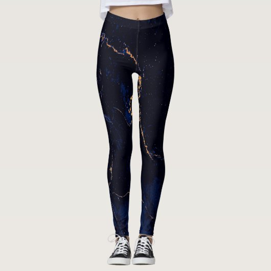 Leggings Marbre d'or de bleu marine (Devant)
