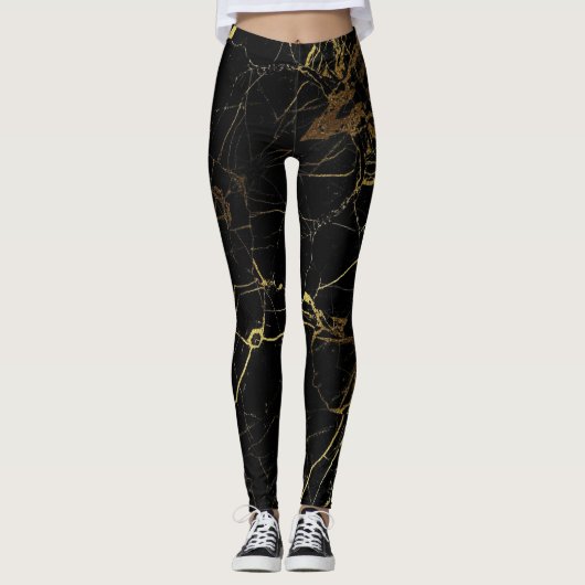Leggings Marbre élégant noir et or (Devant)