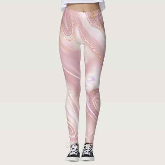 Leggings Marbre élégant : texture or rose (Devant)