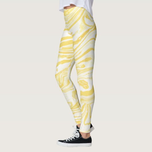 Leggings Marbre jaune élégant : Texture dessinée à la main (Gauche)